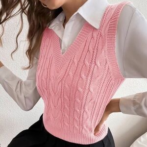 Pink knit v-neck sweater vest